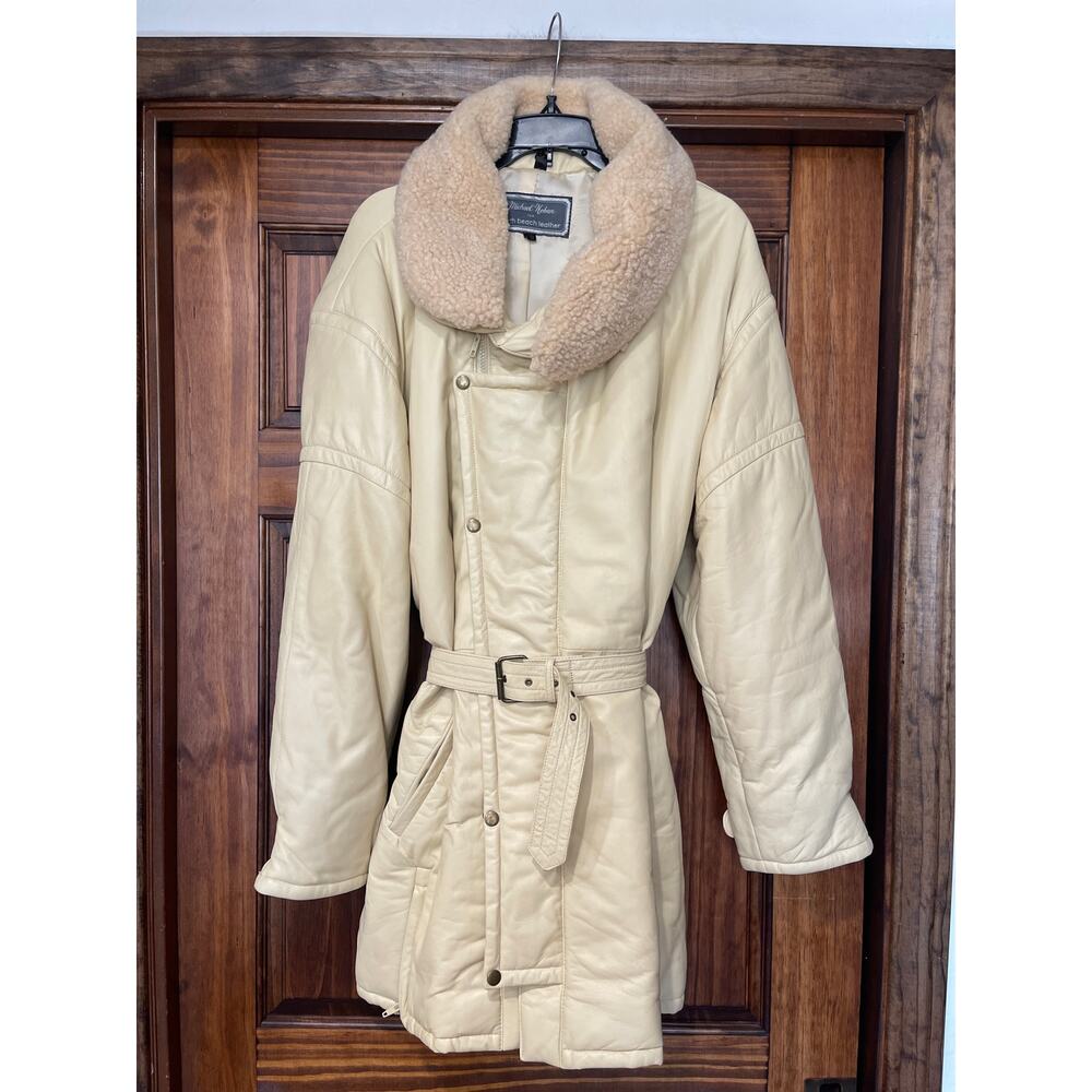 RARE MICHAEL HOBIN NORTH BEACH LEATHER LONG SHEARLING COLLAR COAT Small (40)
